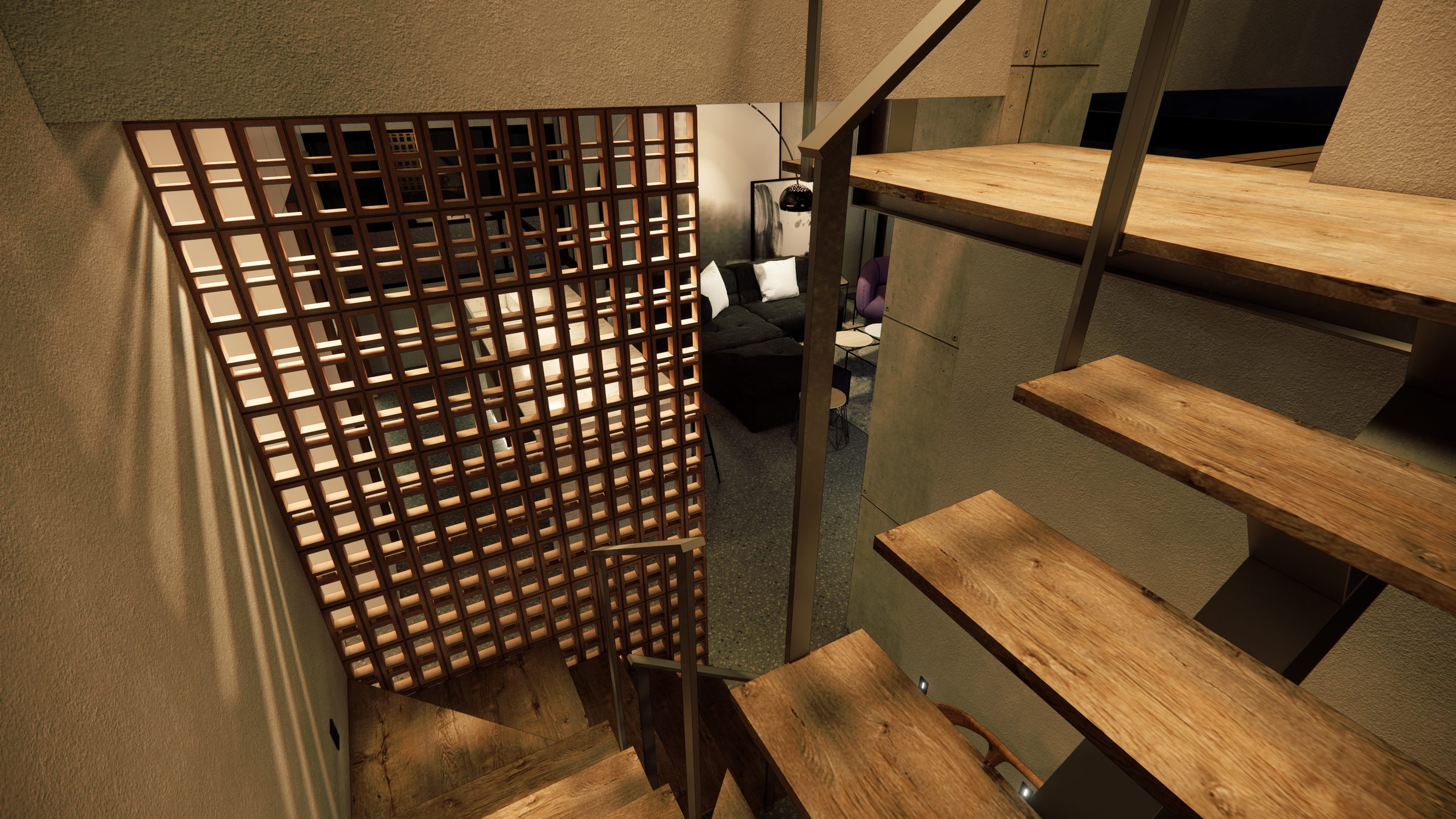 Timber lattice screen and stair detail
