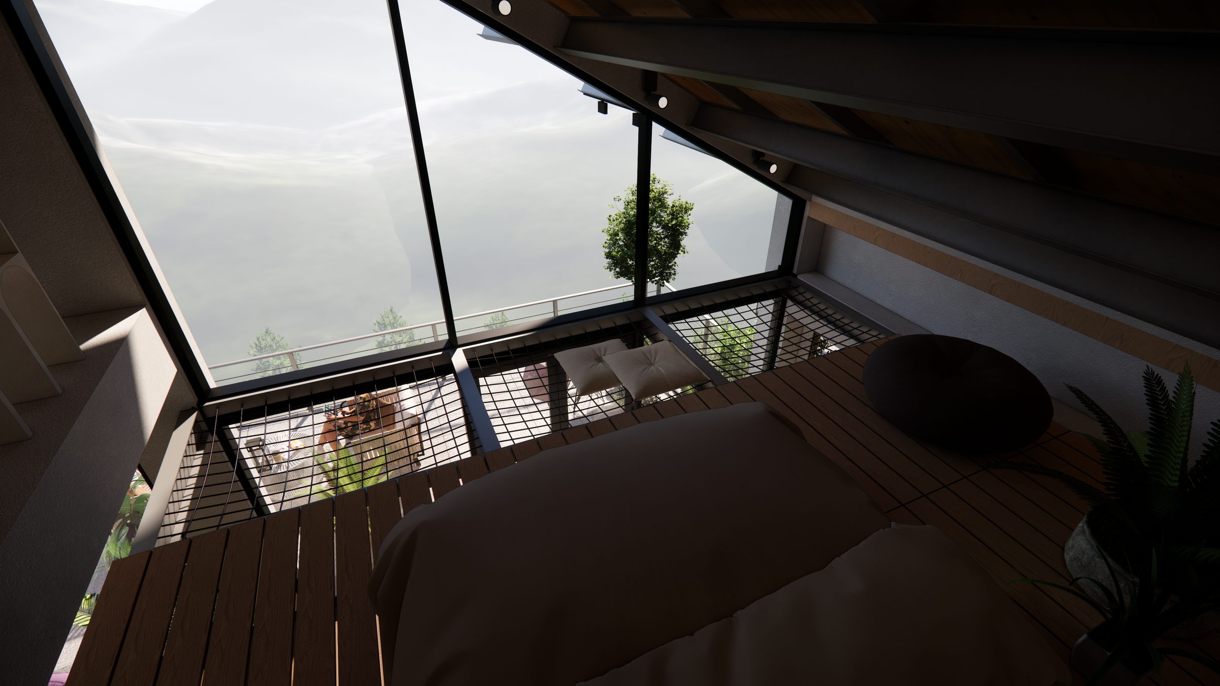 Penthouse glazed to the apex under the exposed roof